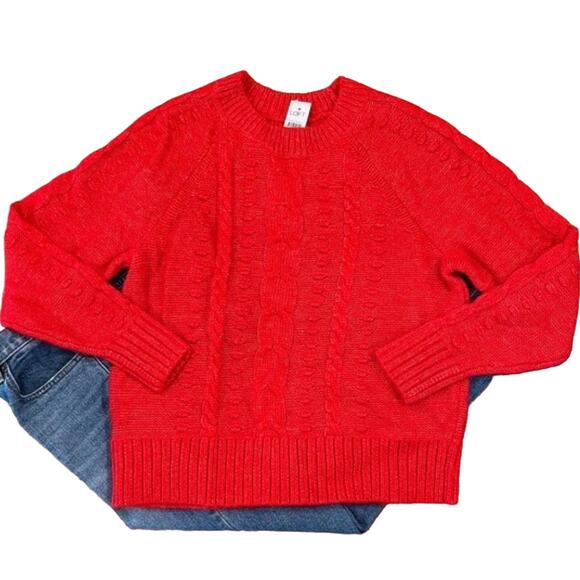 **NWT Loft Crimson Red Relaxed Fit Stitchy Cable Knit Sweater - Picture 2 of 6
